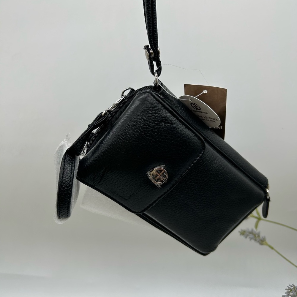 GIANI BERNINI Softy Leather Tech Crossbody Wallet in black leather NEW